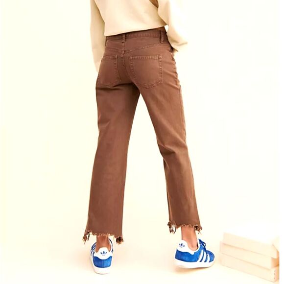Free People We The Free Maggie Mid-Rise Straight-Leg Raw Frayed Hems Jeans 24 - Picture 2 of 8